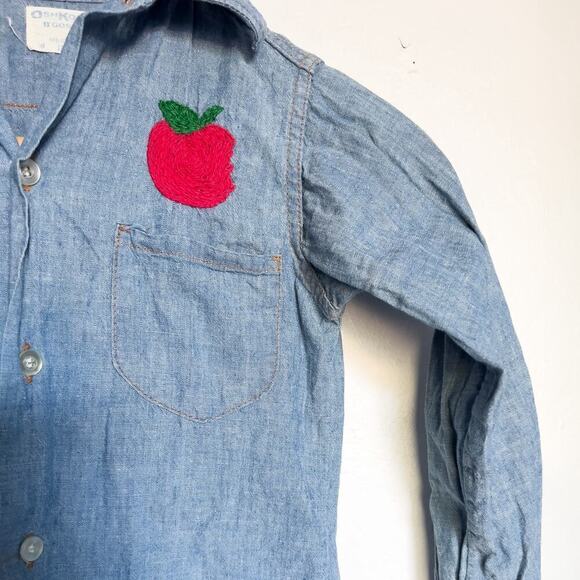 Vintage OshKosh B'Gosh Chambray Denim Button Shirt Embroidered Kids 5 Retro - Picture 5 of 7